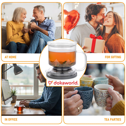 Dokaworld tea cup with lid infuser suitable for multiple brewing styles.
