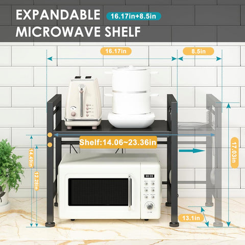 DOLALIKE over-microwave shelf with three hooks keeps utensils within easy reach
