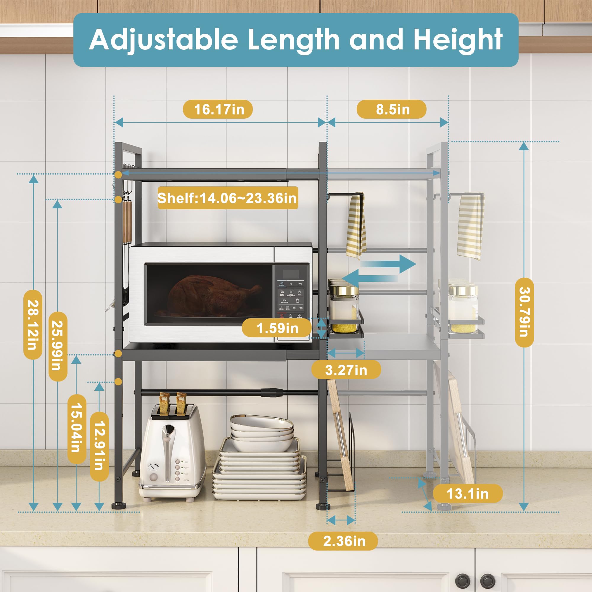 DOLALIKE spice organizer on microwave shelf for organized cooking