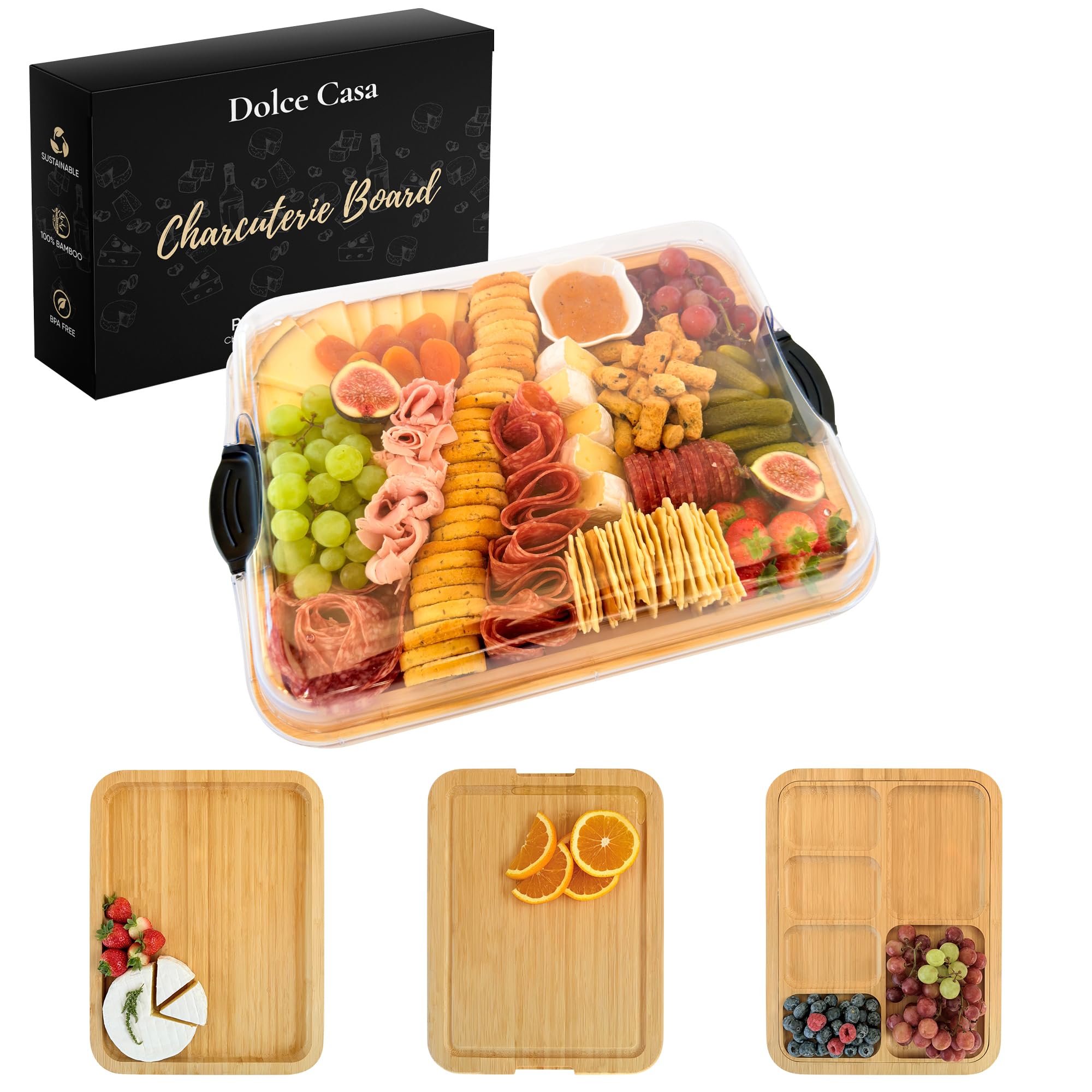 Dolce Casa 3in1 charcuterie board with lid keeps snacks organized and fresh.