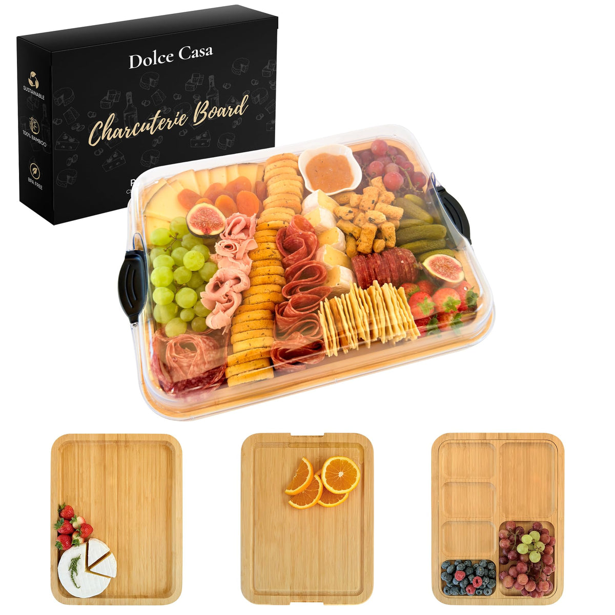 Dolce Casa 3in1 charcuterie board with lid keeps snacks organized and fresh.