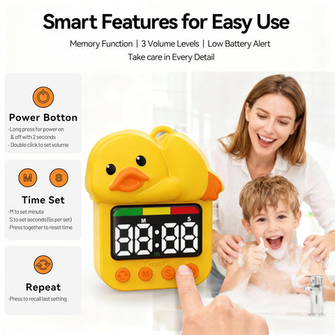 Doli Yearning duck shower timer charging with fast magnetic charging feature.