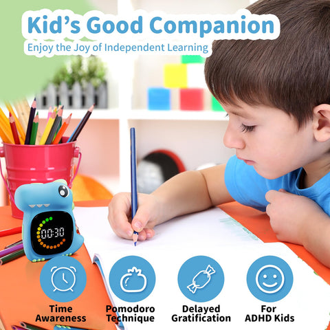 DoliWish light blue dinosaur timer operates silently for calm spaces.