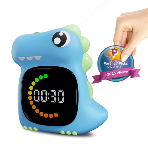 DoliWish light blue dinosaur timer with visual LED countdown - front view.