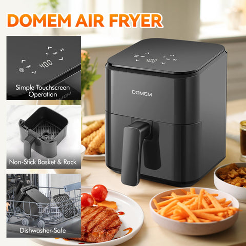DOMEM 3 Qt basket close-up highlights non-stick coating for easy cleaning
