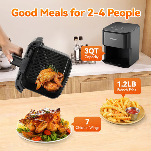 DOMEM 3 Qt rack inside demonstrates versatile placement for even crisping