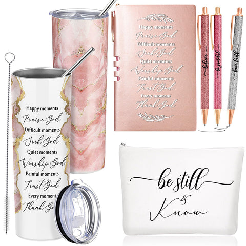 Domensi Bible marble tumbler with straw brush for on-the-go refreshment.