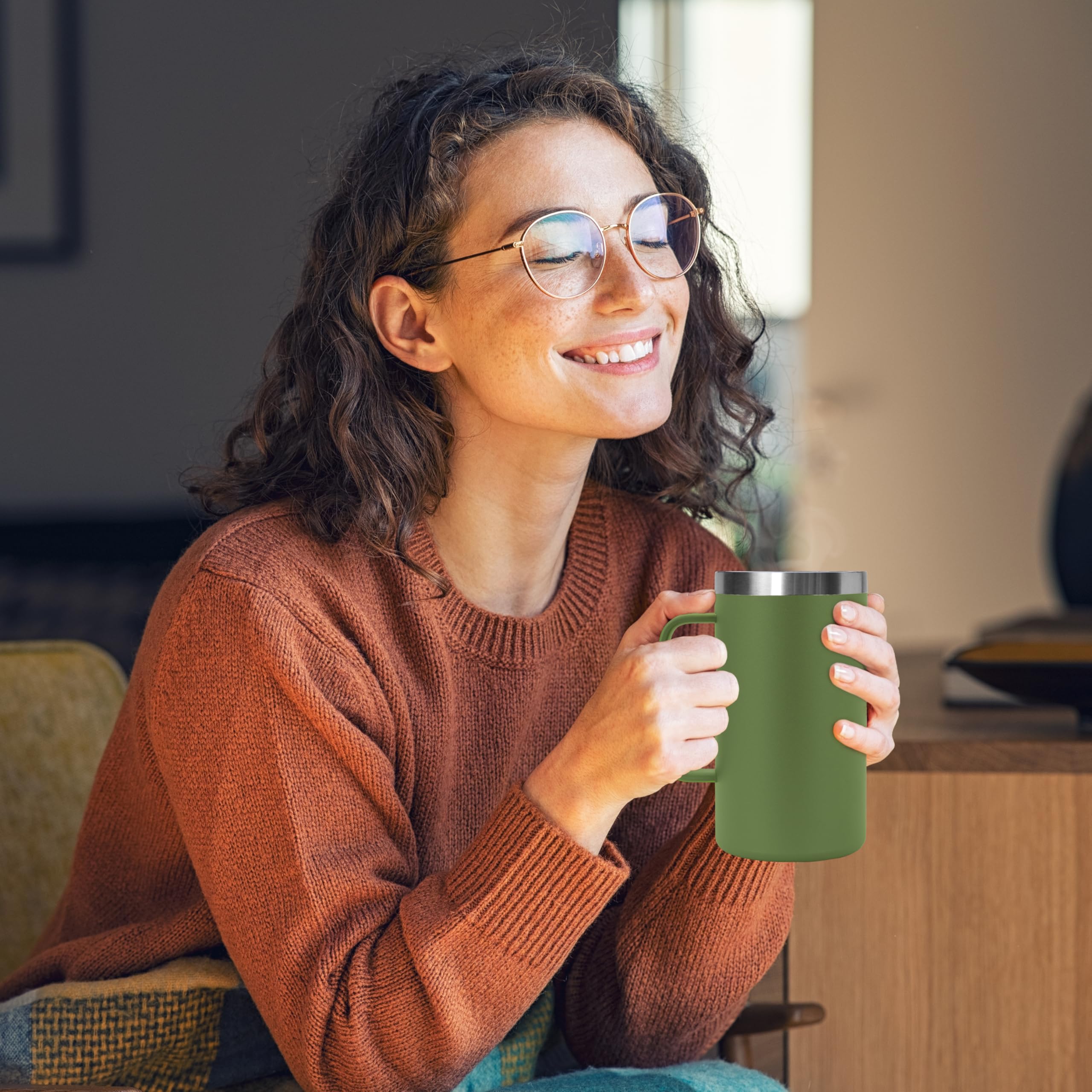 DOMICARE army green mug suitable for work, travel, and daily activities
