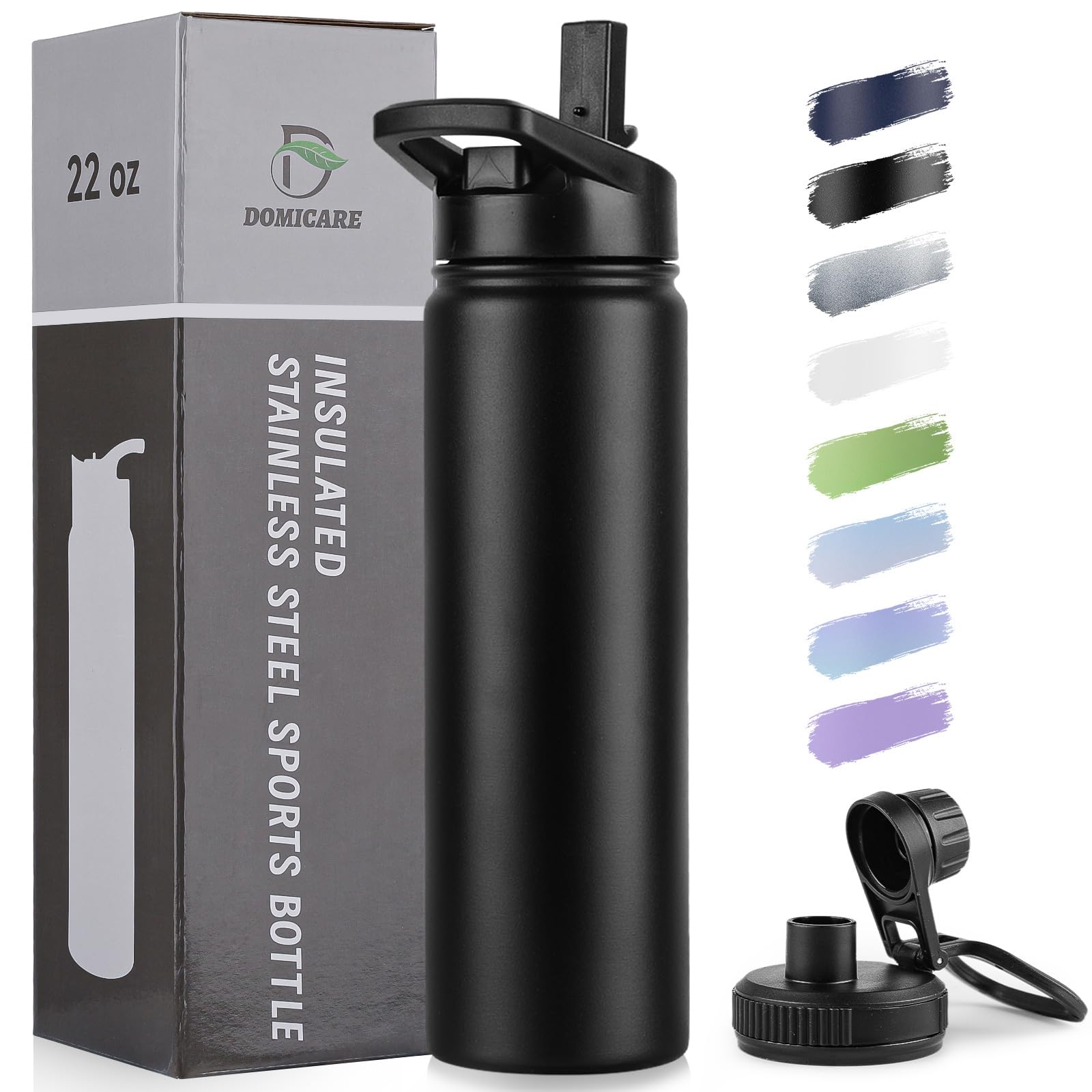 DOMICARE insulated bottle with straw lid for smooth sipping on hikes