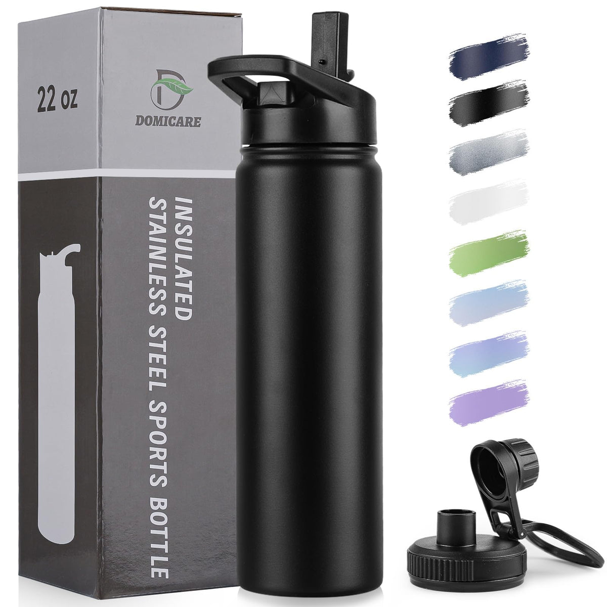 DOMICARE insulated bottle with straw lid for smooth sipping on hikes
