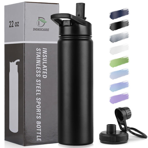 DOMICARE insulated bottle with straw lid for smooth sipping on hikes