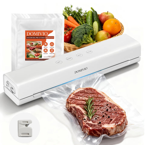 DOMIVIO vacuum sealer compact design shown on kitchen counter for easy storage and quick sealing.