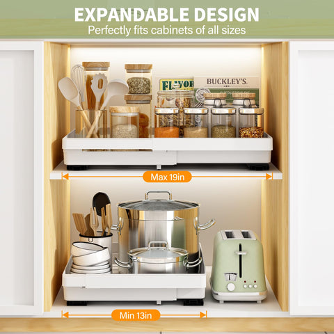 DOMNIU expandable pull-out drawer organizes pots pans and lids