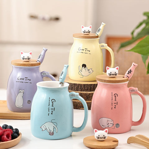 DONGSHANGIFT cat mugs on a kitchen counter ready for daily use