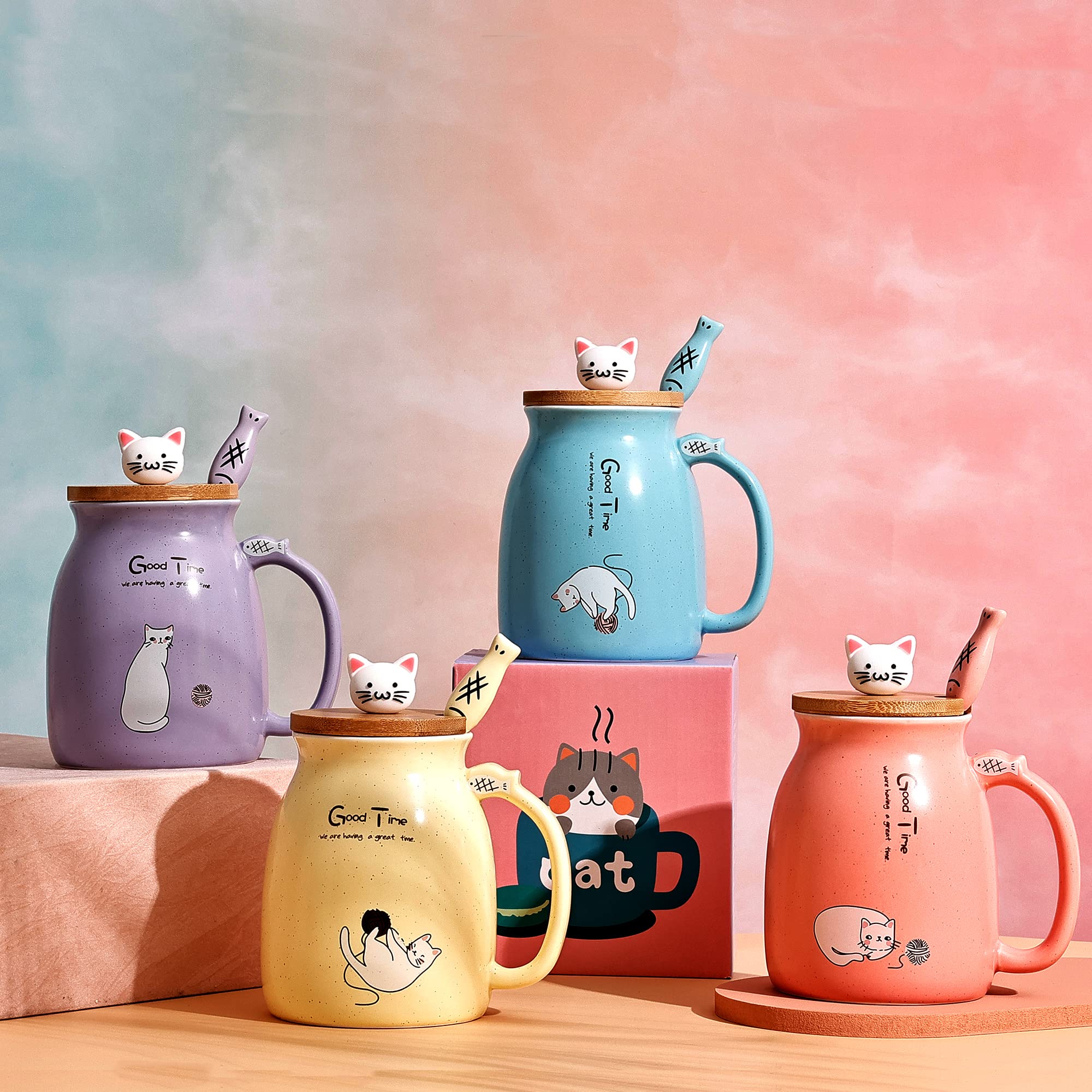 DONGSHANGIFT cat mug set arranged on a desk adds charm