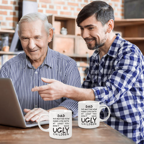 Donse Dad Mug on desk during morning coffee ritual.