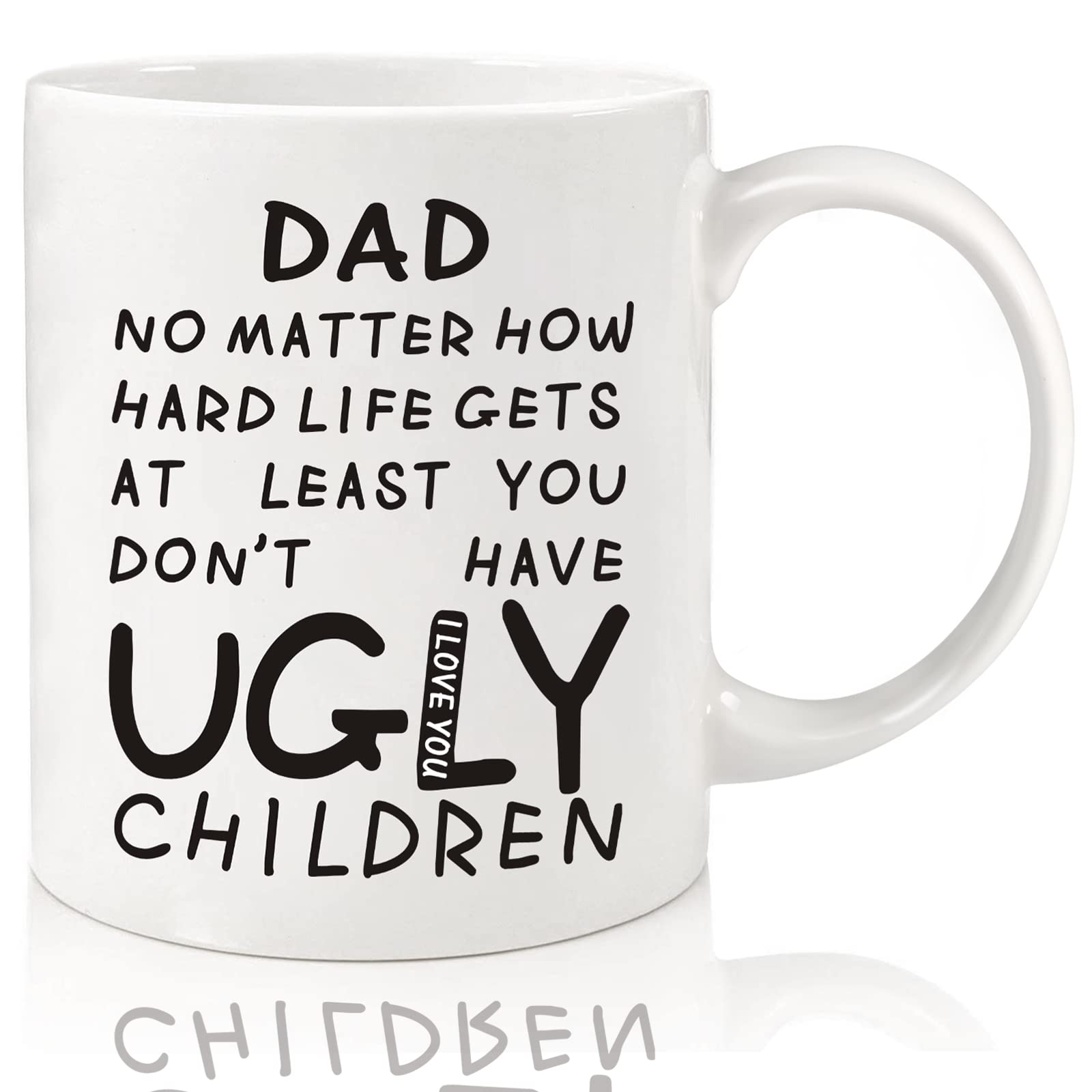 Donse Dad Mug front view with two-sided print, ideal Father's Day gift.