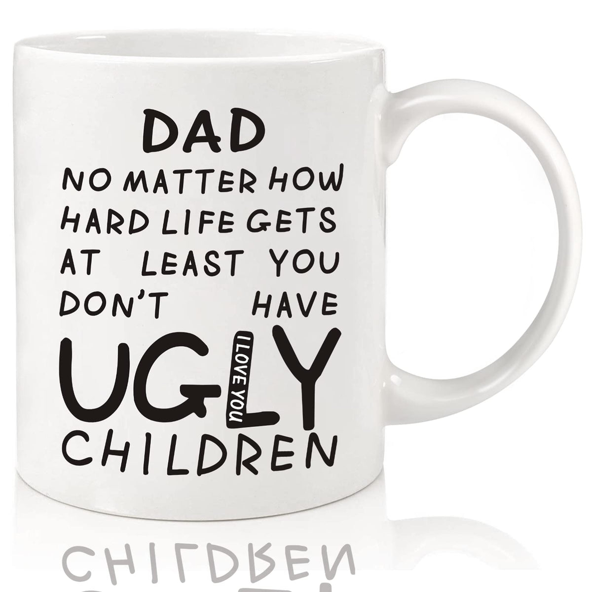 Donse Dad Mug front view with two-sided print, ideal Father's Day gift.