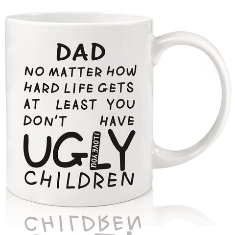 Donse Dad Mug front view with two-sided print, ideal Father's Day gift.