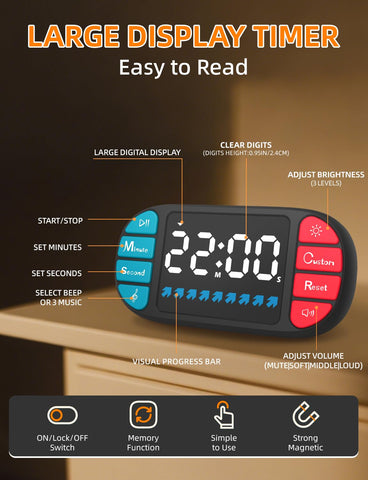 DOOMAY timer with magnetic mount for secure placement on metal surfaces