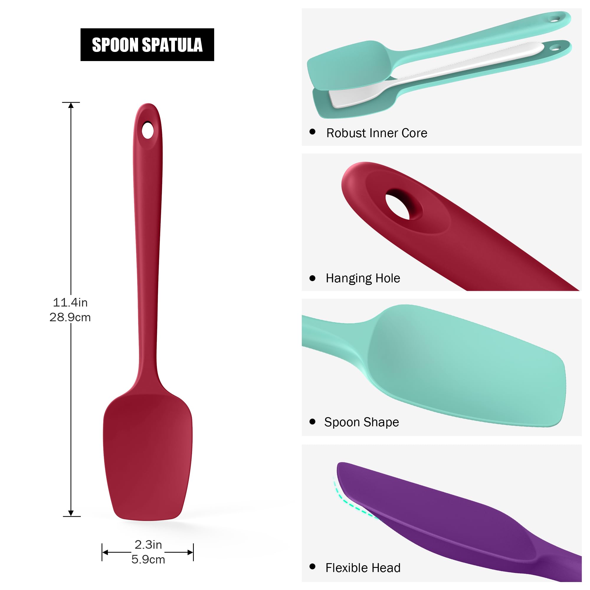 Doosu flexible-edge spatula scrapes bowls clean with minimal waste.