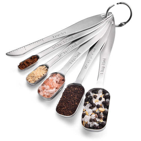 Doosu heavy-duty rectangular spoons for precise scooping in baking and cooking.