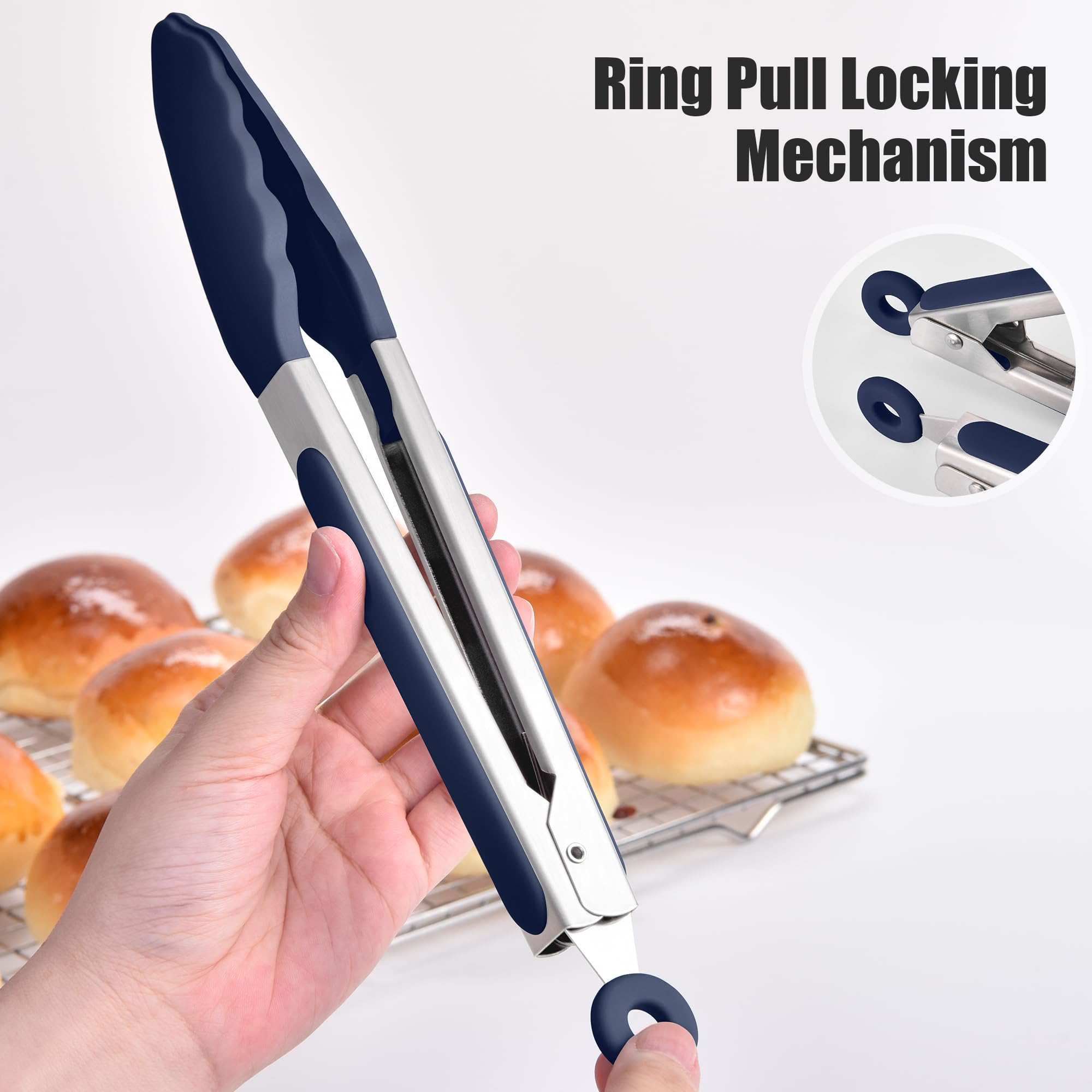 Doosu kitchen tongs scalloped edges deliver a secure, non-slip grip.