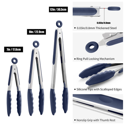 Doosu kitchen tongs silicone tips non-scratch protect non-stick surfaces.