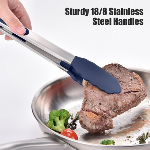 Doosu kitchen tongs soft silicone handles provide a comfortable grip.