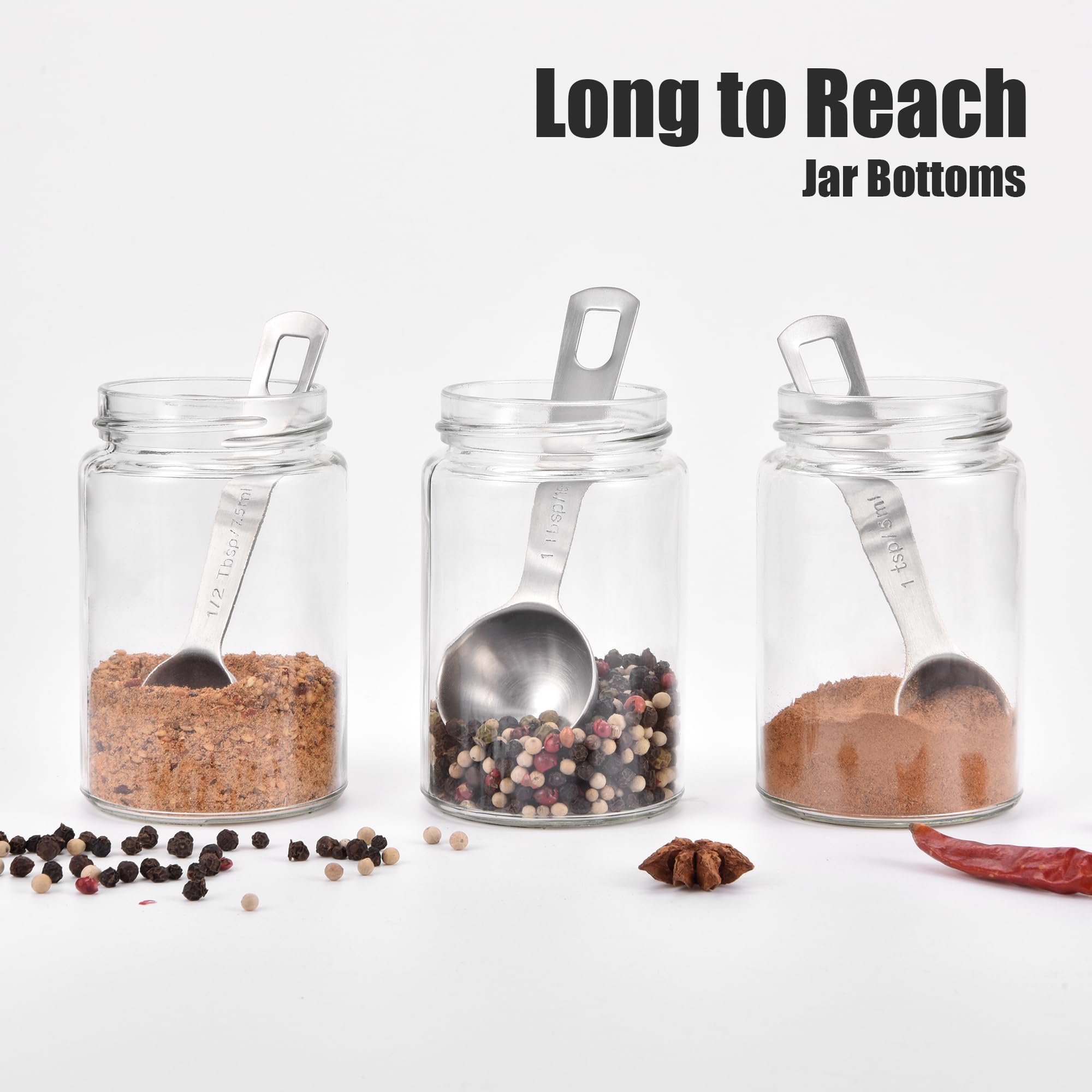 Doosu measuring spoons fit easily into spice jars for quick dosing.