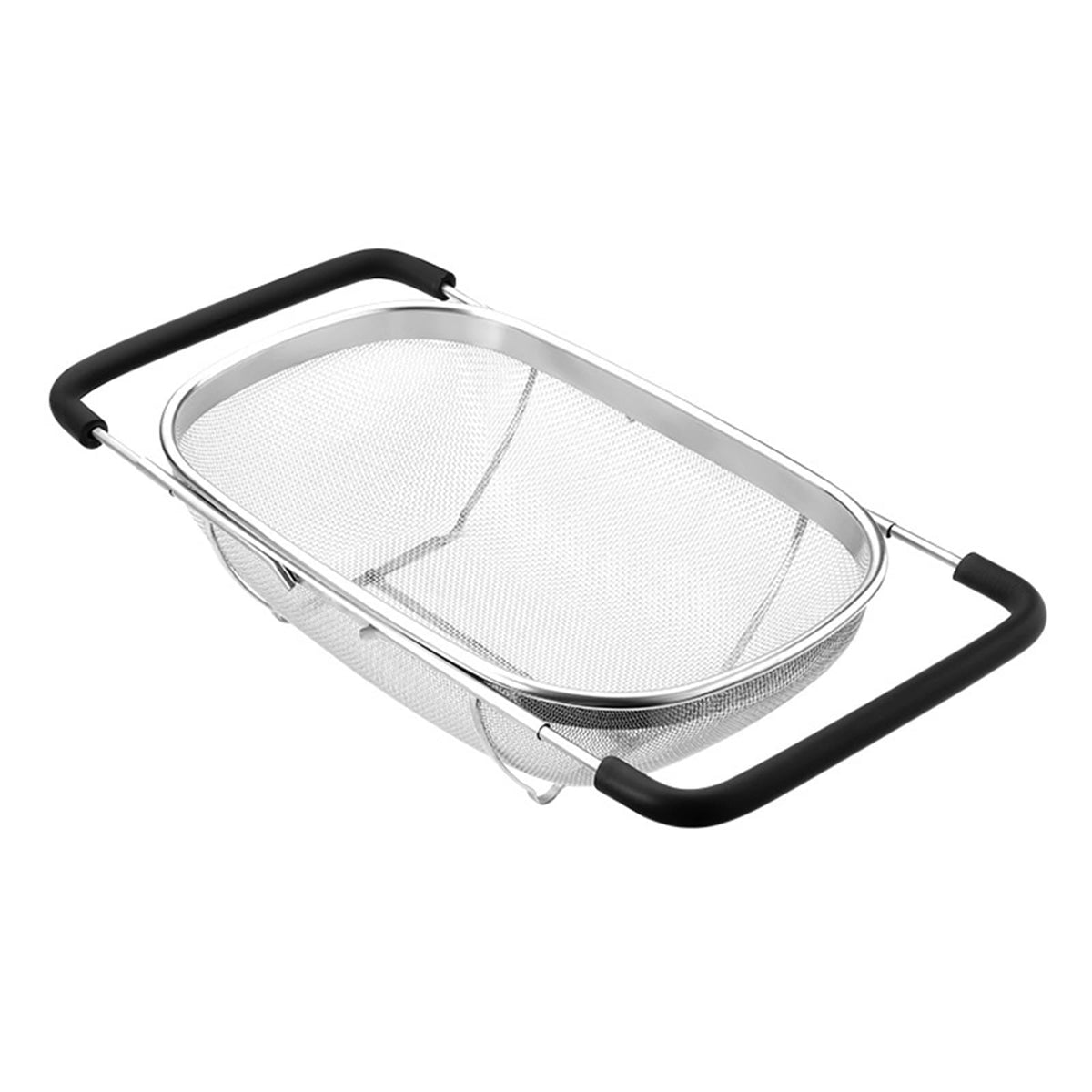 DOPMEP fine mesh colander over sink for easy hands-free draining of produce.