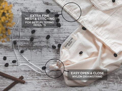 Doppeltree cold brew bag with fine-weave filter for sediment-free coffee.