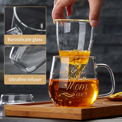 DOPUDO Best Mom Ever glass cup close-up showing clarity for premium tea.