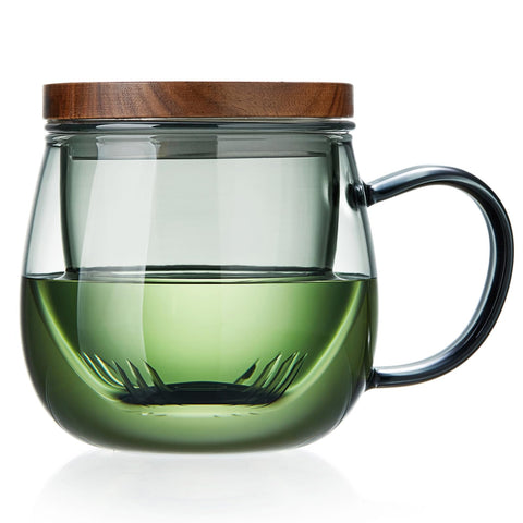 DOPUDO glass tea cup with infuser—watch the steeping color through crystal-clear glass.