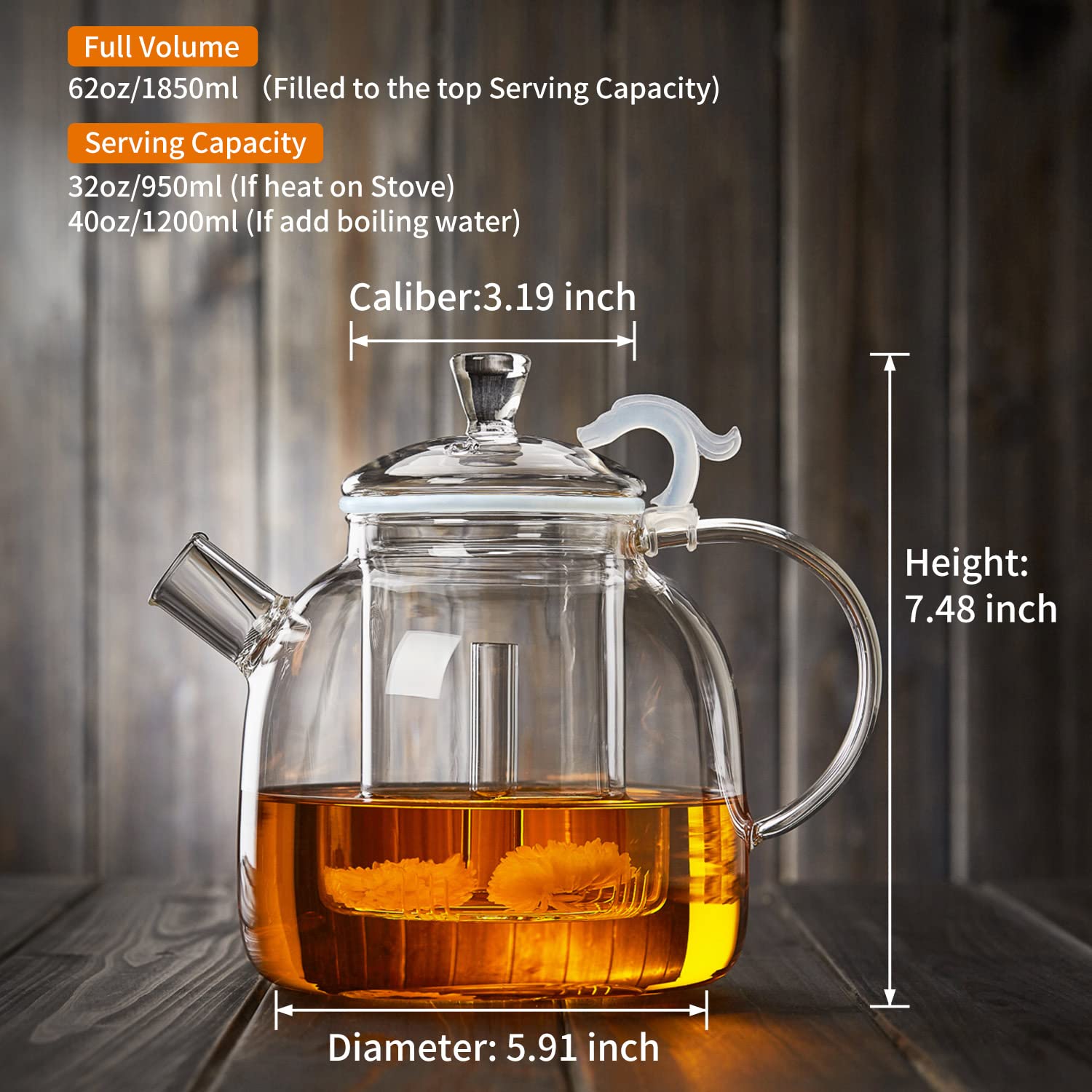 DOPUDO glass teapot with infusion highlights the removable infuser for bloom tea.