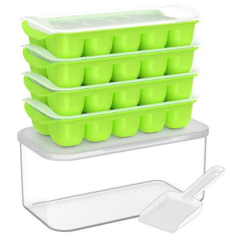DOQAUS ice cube tray with lid and bin set for organized ice storage.