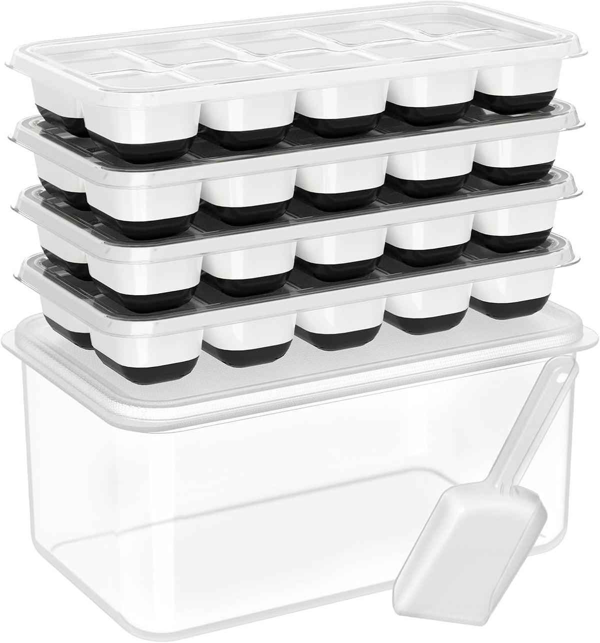 DOQAUS ice tray with lid and bin demonstrates organized freezer storage