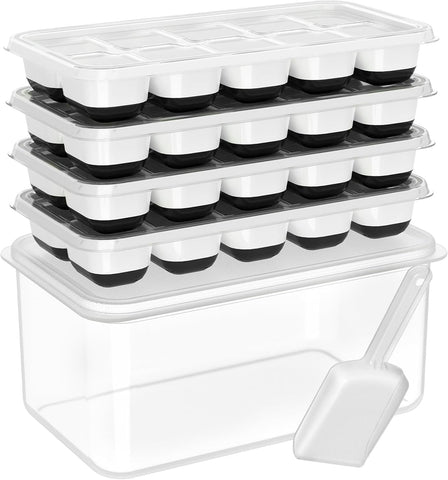 DOQAUS ice tray with lid and bin demonstrates organized freezer storage