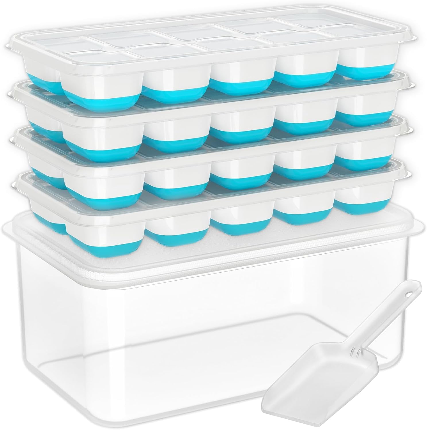 DOQAUS ice tray with lid stacked neatly for efficient freezer organization.