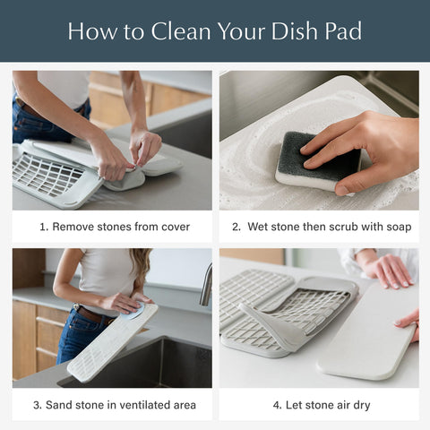 Dorai Dish Pad on a busy kitchen counter with dishes drying