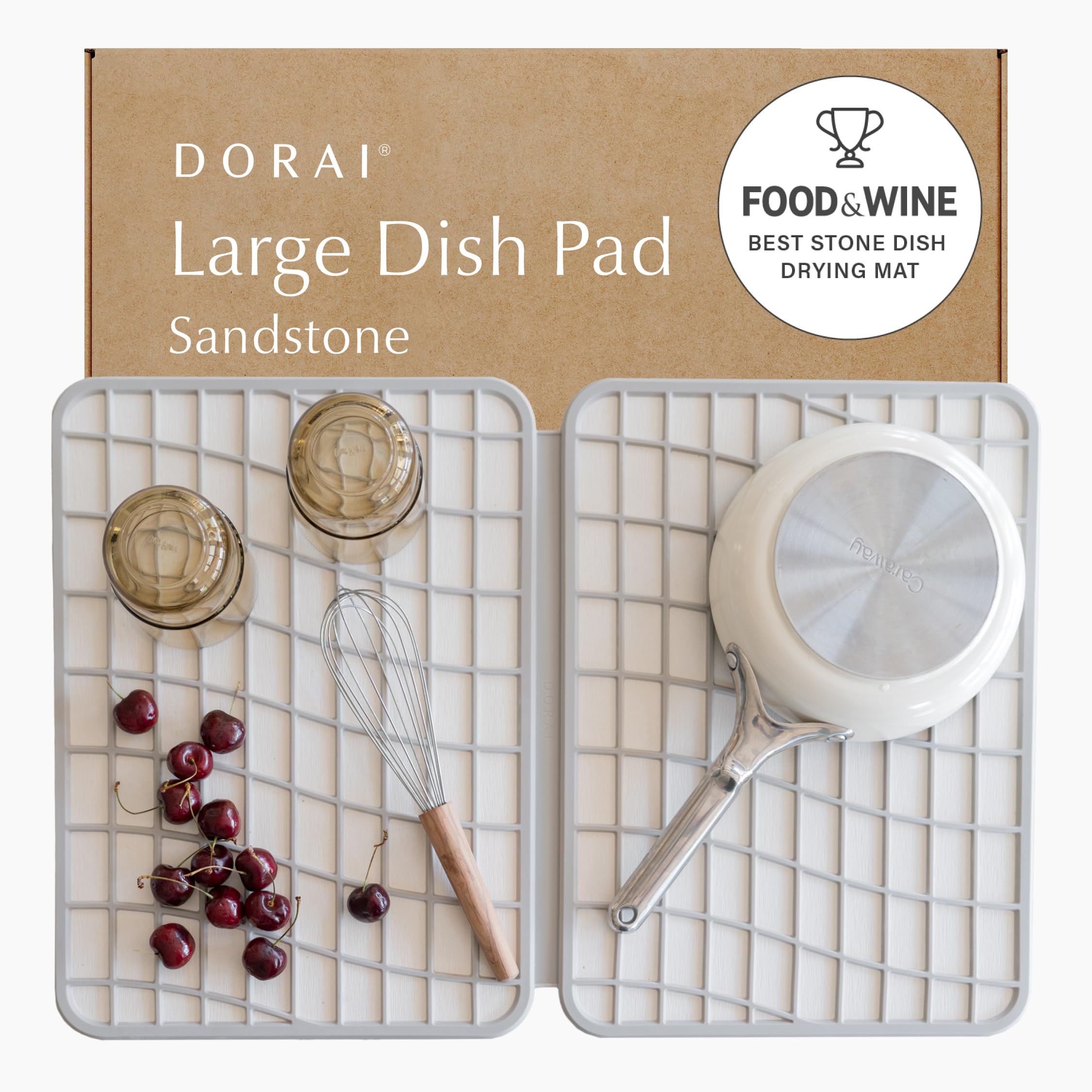 Dorai Home large dish pad sandstone on counter for faster dish drying.
