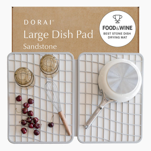 Dorai Home large dish pad sandstone on counter for faster dish drying.