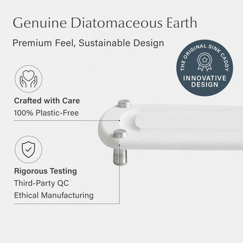Dorai Home Sink Caddy diatomaceous earth base absorbs moisture for a tidy counter.