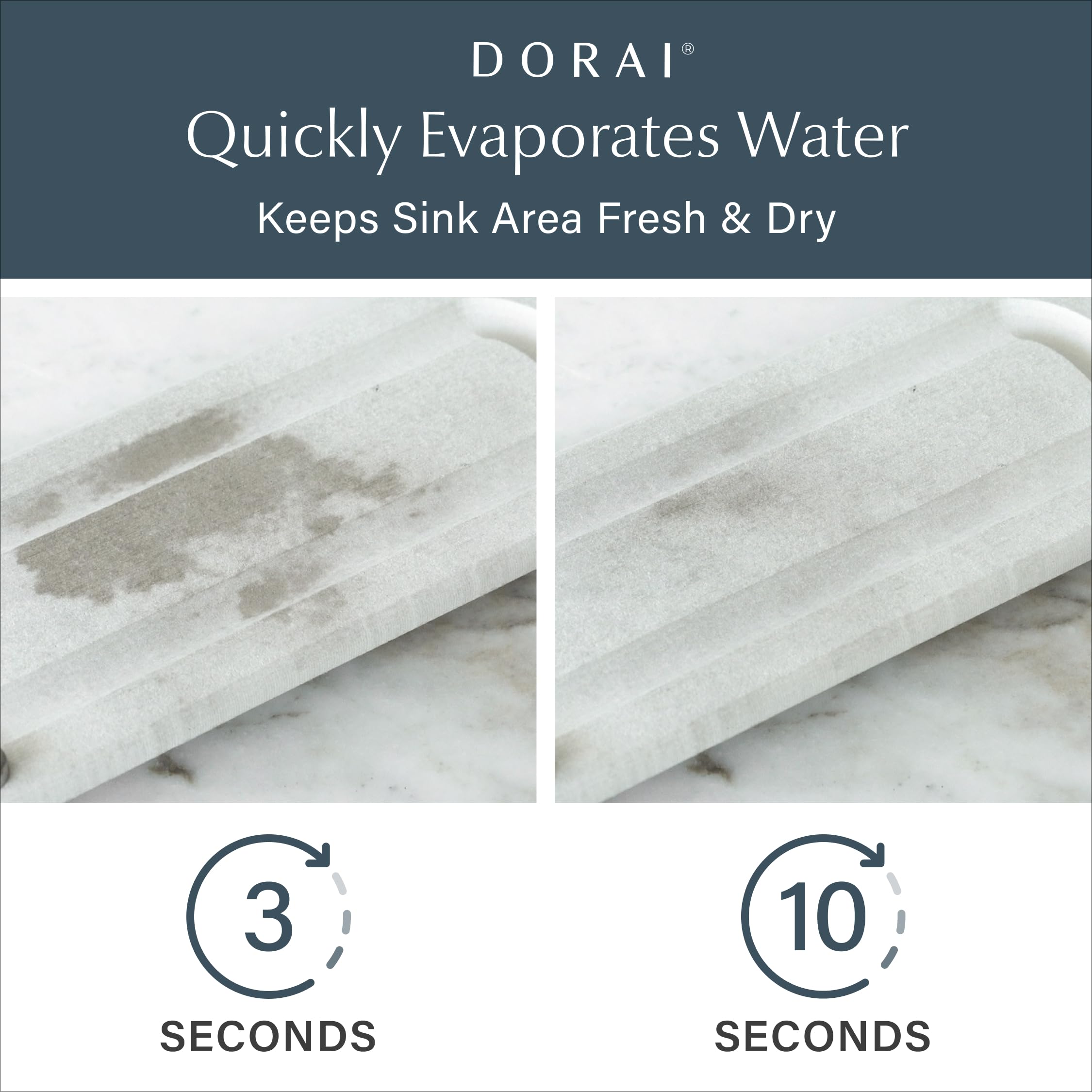 Dorai Home Sink Caddy stainless feet keep the tray elevated and moisture-free.
