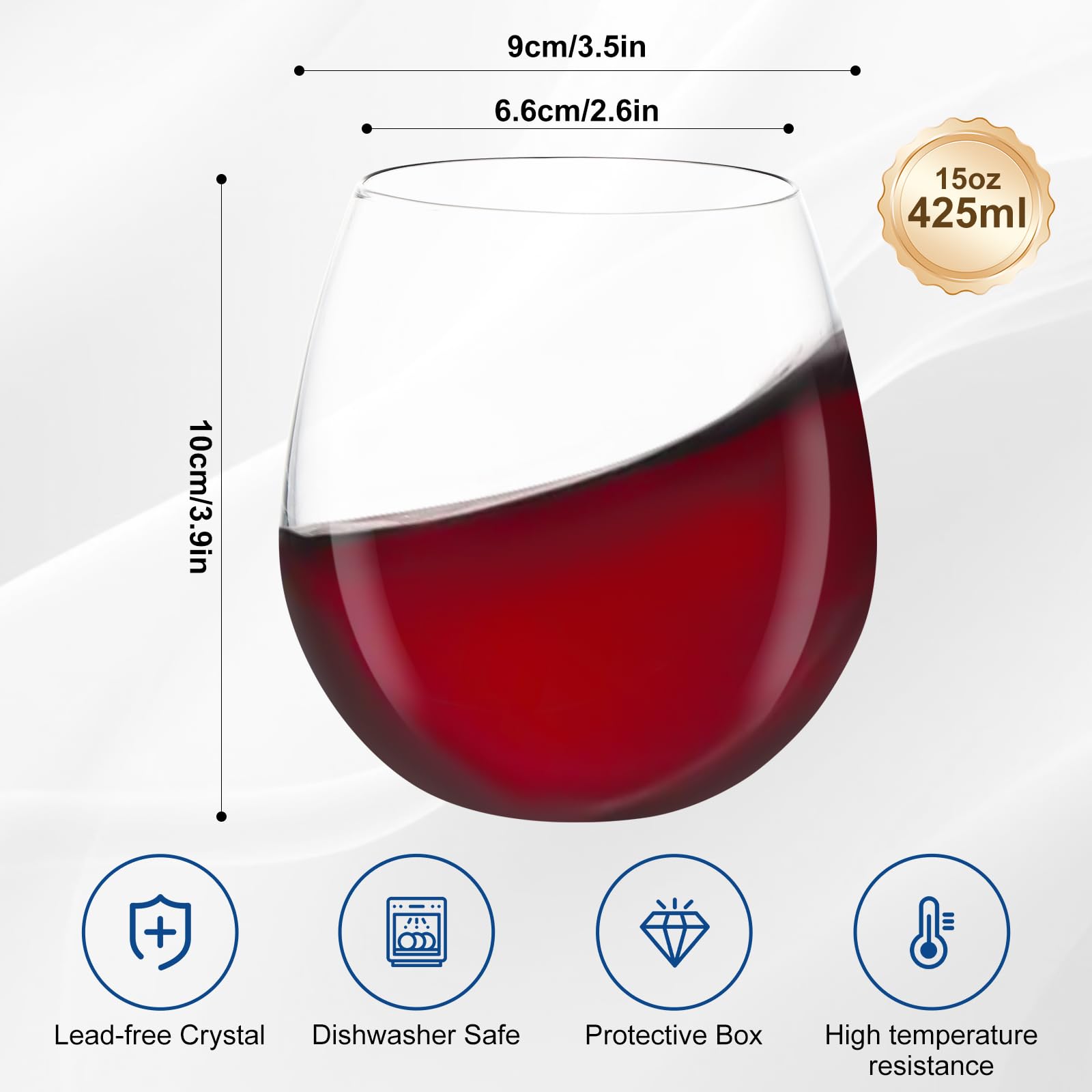 DORELINA stemless wine glass crystal-inspired body enhancing wine aroma
