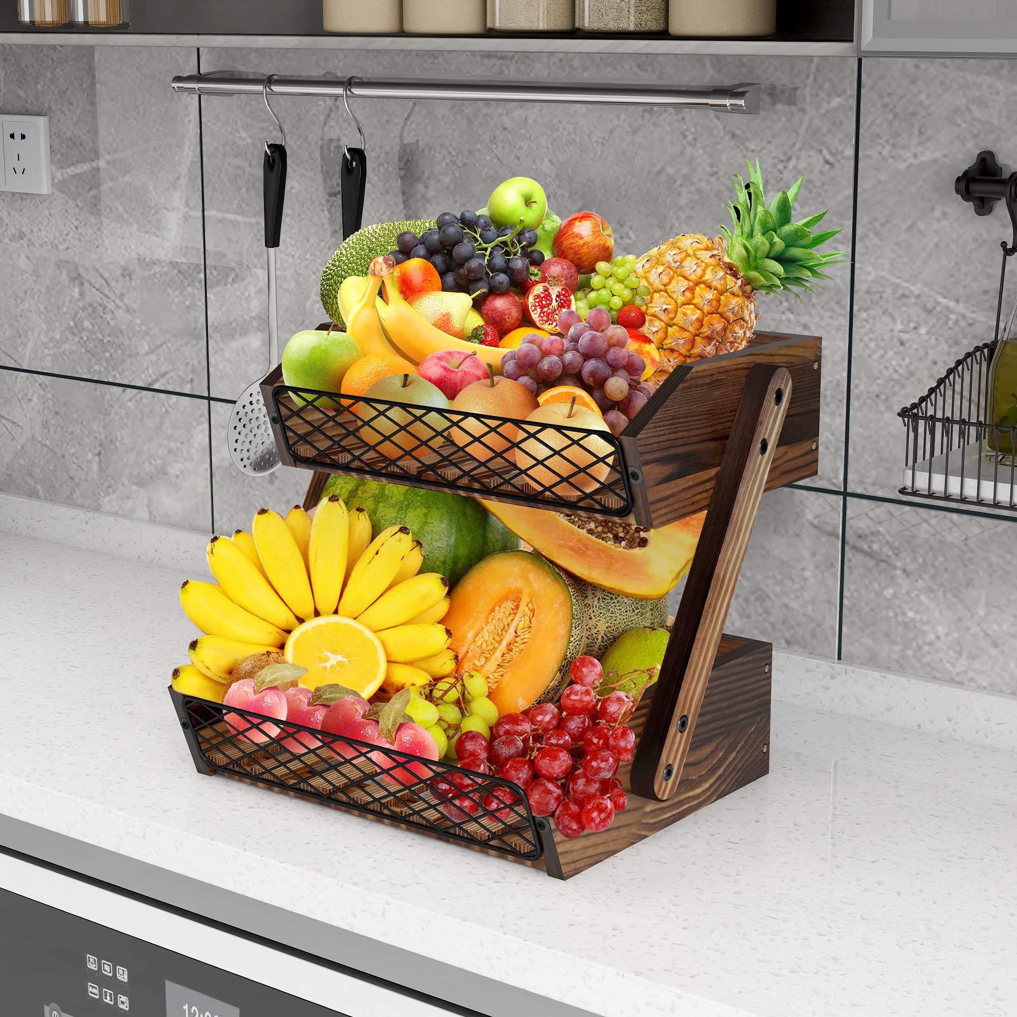 Dorhors durable wooden fruit stand with mesh for everyday kitchen use