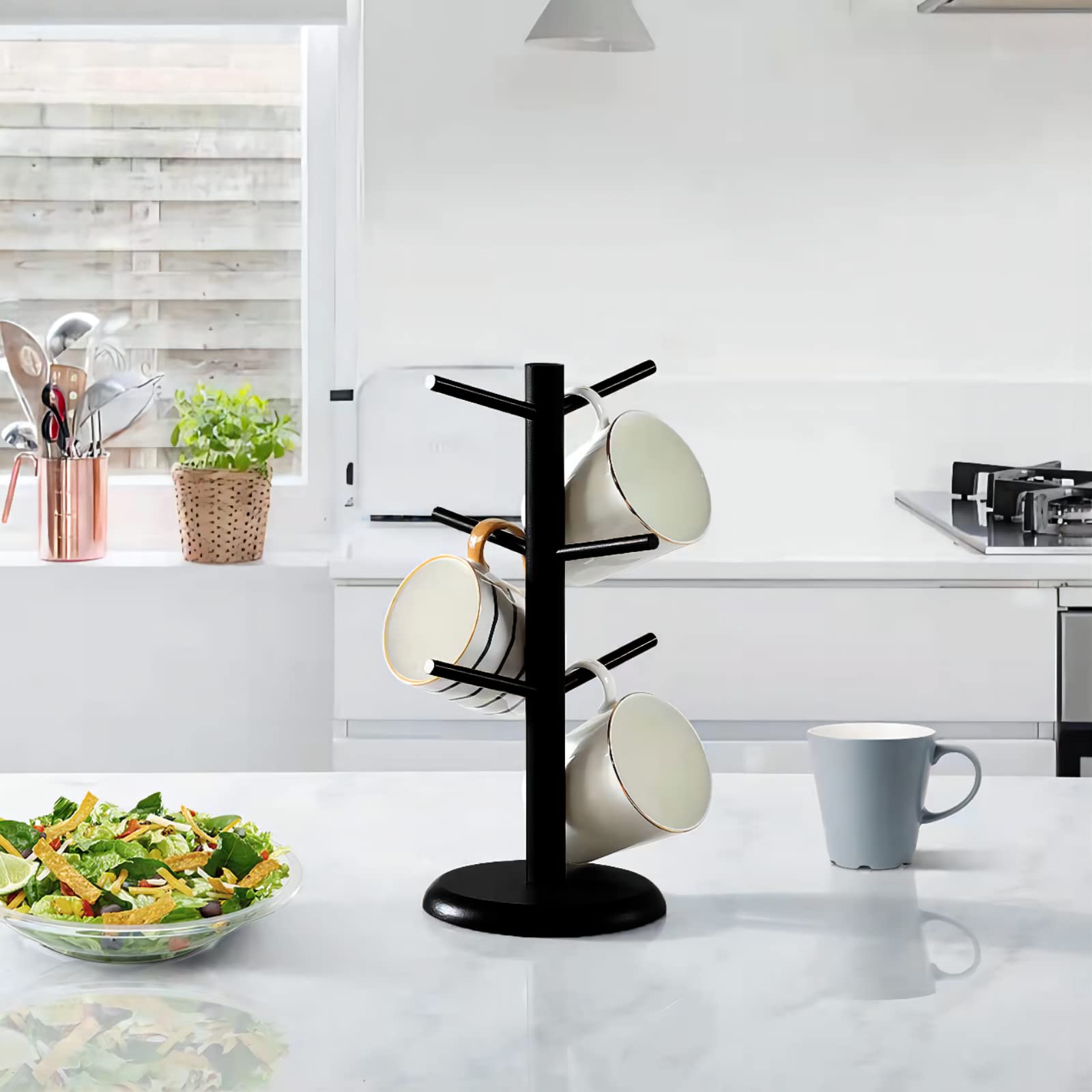 Dorhors mug tree organizer station helps declutter kitchen or cafe.