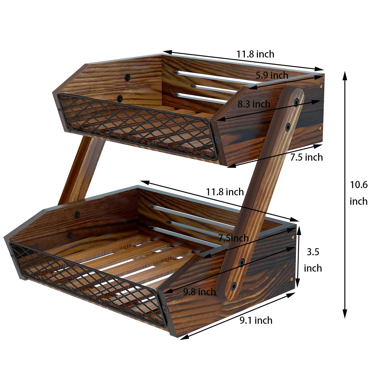 Dorhors rustic wood and metal fruit stand complements kitchen decor
