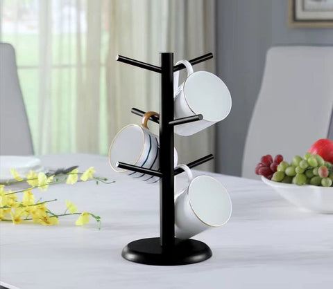Dorhors wood mug holder on counter optimizes space and accessibility.