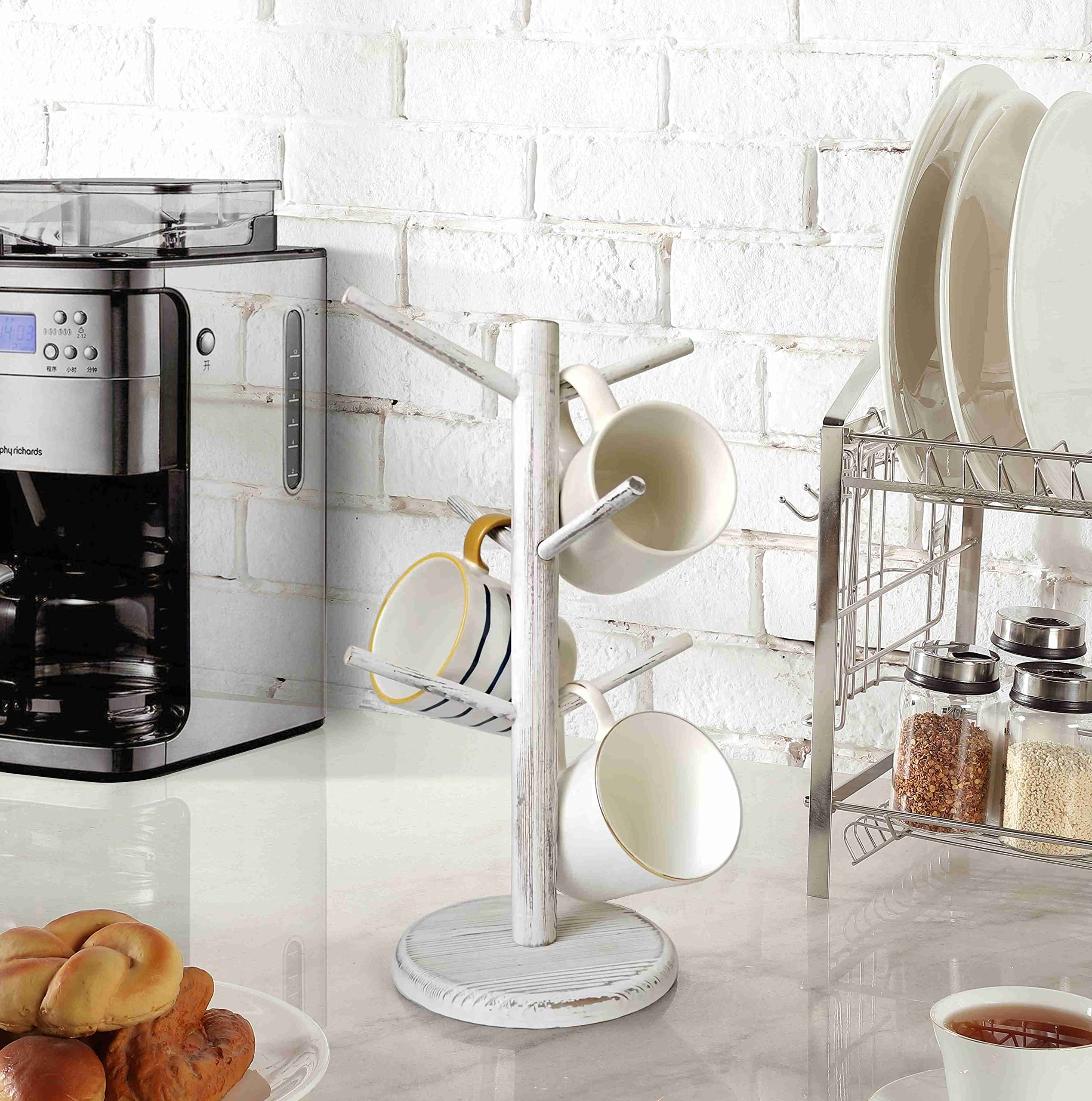 Dorhors wood mug rack for counter keeps cups accessible and neatly arranged